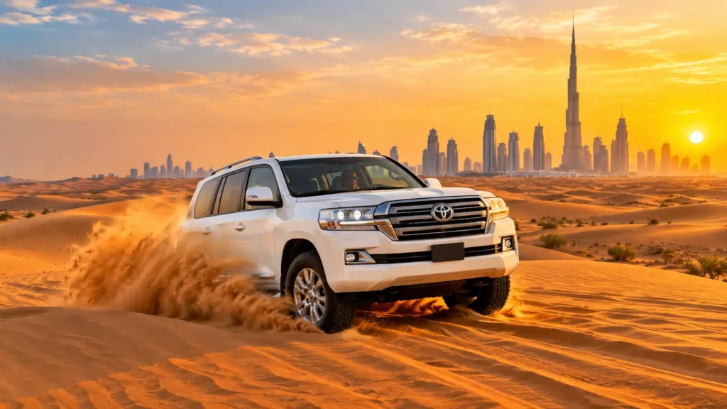 White 4x4 SUV ready for desert safari pickup from Dubai Marina hotel